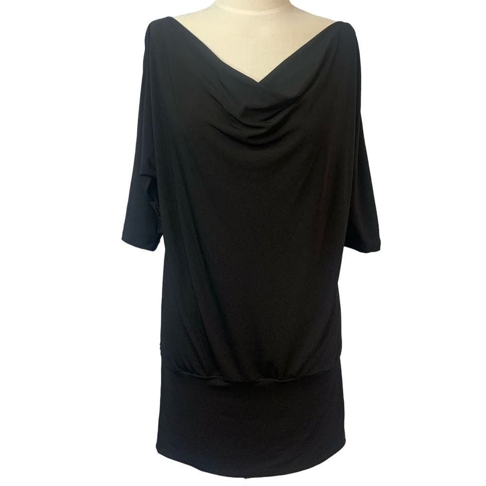 ENSEMBLES Medium Black Stretch Jersey Cowl Neck Batwing Tunic Mini Dress